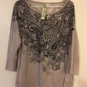 Paisley Print Cutout Lace Back Blouse Sz 2X